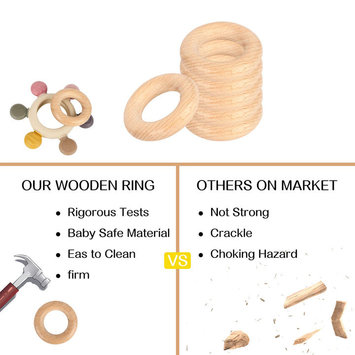 Baby Teether Silicone Teething Toys for Baby 3 Months with Wooden Ring BPA Free Baby Teething Ring Rudder