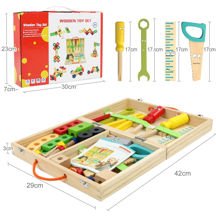 hifunti Kids Tool Set Wooden Toys for 2 3 4 5 Year Olds Girls Boys Role Play Montessori Educational Construction Toys Toddler Toys Birthday for Girls Boys Kids 3 4 5 Year Olds