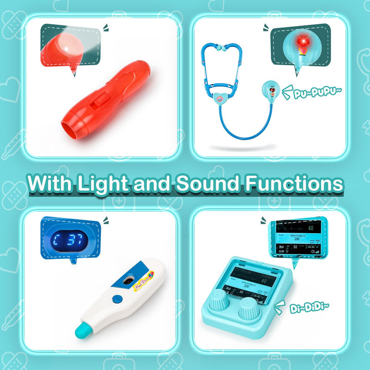 deAO Doctor Set for Kids Pretend Medical Station Set Medical Instruments Stethoscope with Realistic & Lights Doctor Role Play Educational Toys for 3 4 5 Year Old Girls Boys Christmas Birthday