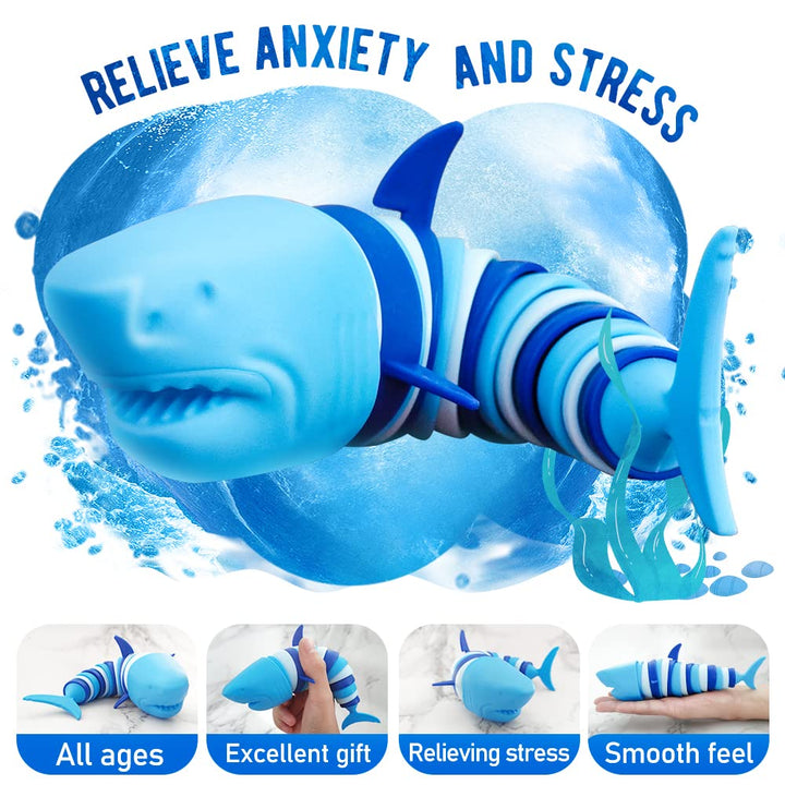 LUSTERMOON 2 Pieces Articulated Fidget Toy, Rainbow Caterpillar Toy Ocean Shark Decompression Toys,
