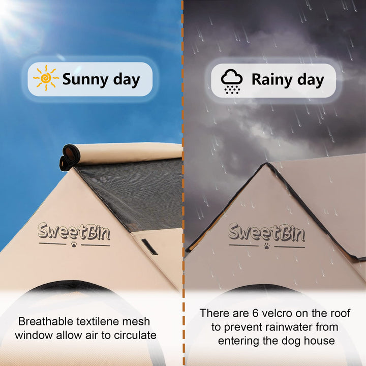 SweetBin 3 Size Steel Frame Elevated Dog House Pet Shelter with Waterproof Cover & Door for Small Medium Dogs