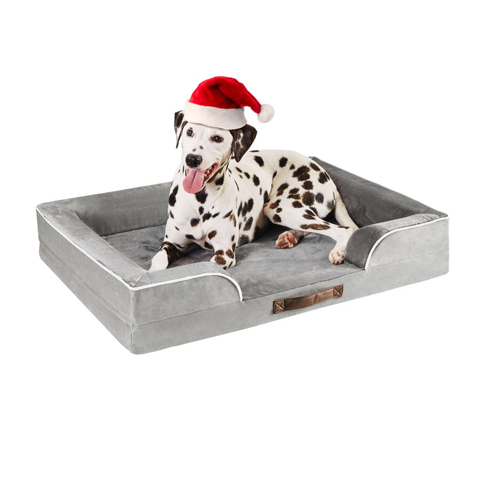 Codi Large Memory Foam Layer Dog Bed, Washable Orthopedic Dog Bed Couch with Removable Zipper Cover, Waterproof Dog Bed Sofa Bed, Grey, 91x68x(7.5+8.9) cm