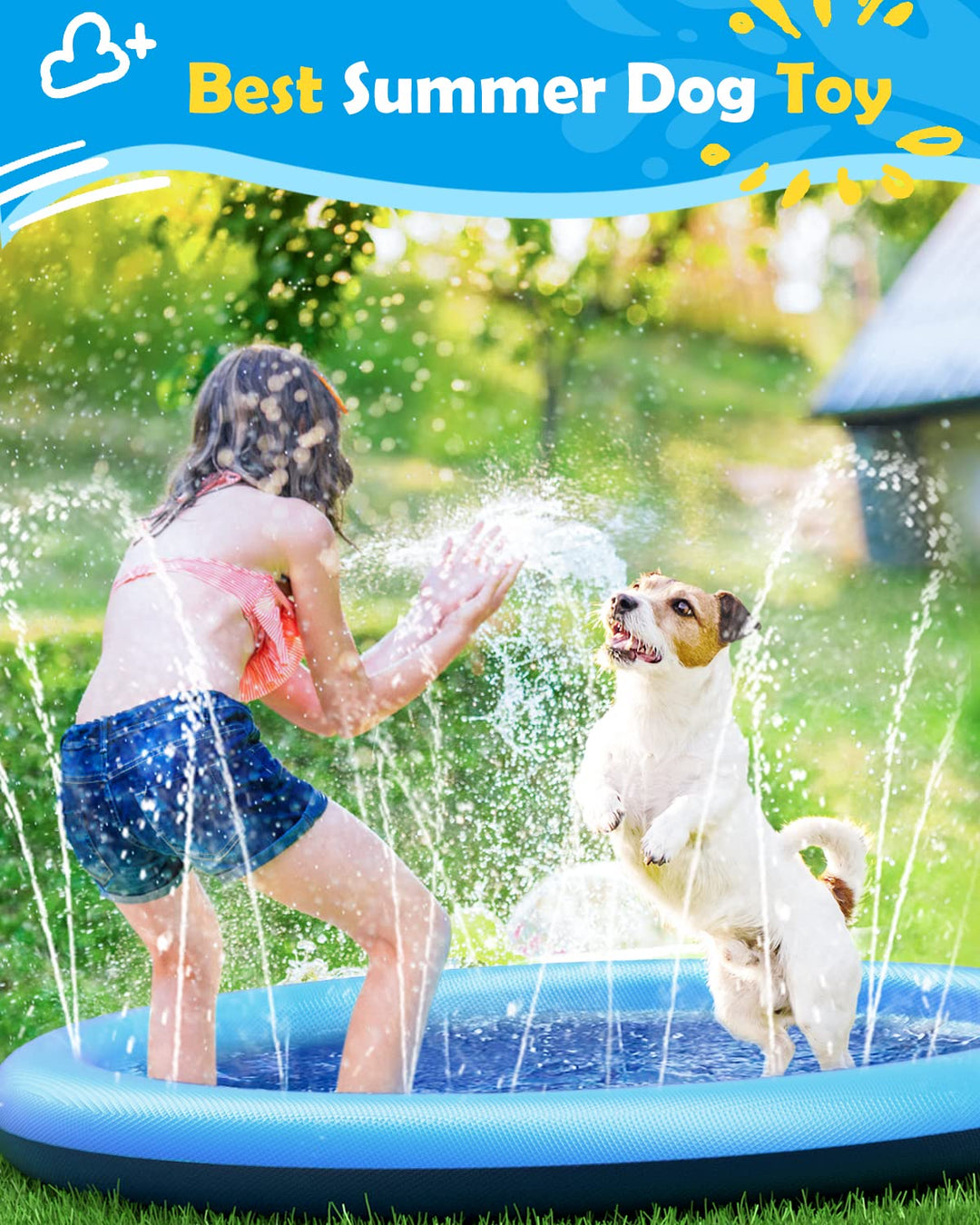 Peteast Dog Splash Pad Anti-Slip Dog Pools for Large Dogs 0.58mm Thick Dog Sprinkler Water Toy (Blue, 67 in)