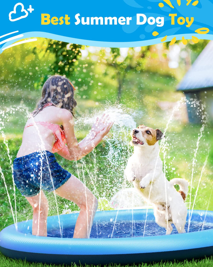 Peteast Dog Splash Pad Anti-Slip Dog Pools for Large Dogs 0.58mm Thick Dog Sprinkler Water Toy (Blue, 67 in)