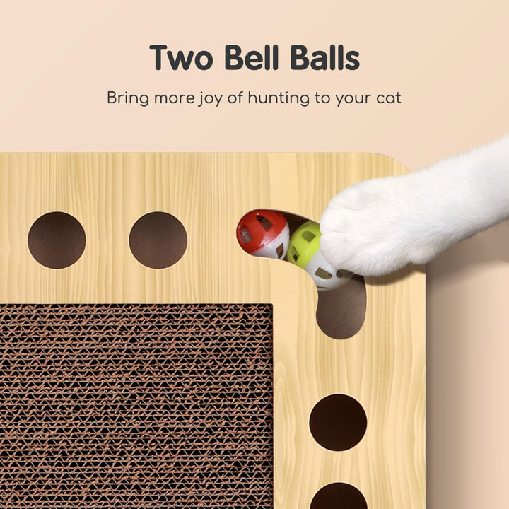 Nobleza Cat Scratcher, High Density Corrugated Cat Scratching Board, Catnip Scratcher Cardboard with 2 Bell Balls, Durable 3 in 1 Scratchers Pad Bed Toy for Indoor Cats, Size 33 * 33 * 5 cm