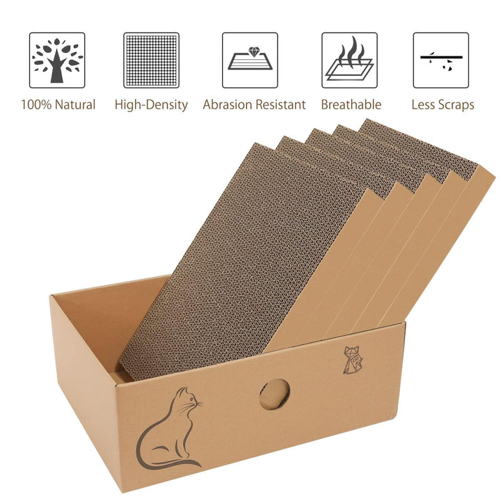 MUAEEOK Cardboard Cat Scratcher with Box, 5 PCS Reversible Cat Scratch Pad Replace for Cat Scratcher