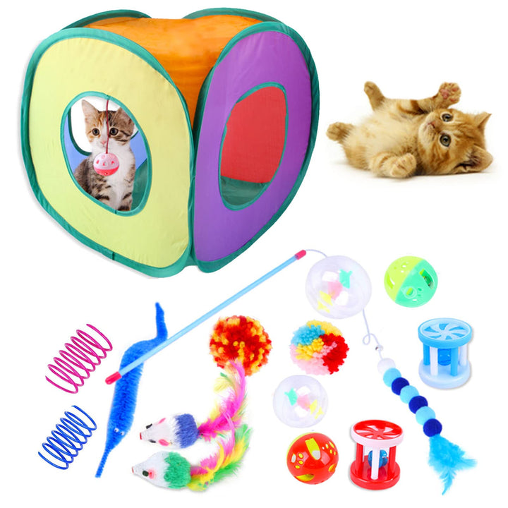 Cat Toys Set 22 Pack Kitten Toys -Cat Toys Interactive for Indoor Cats Feathers Wand tent Tunnel Interactive Kitty and Cats Toys