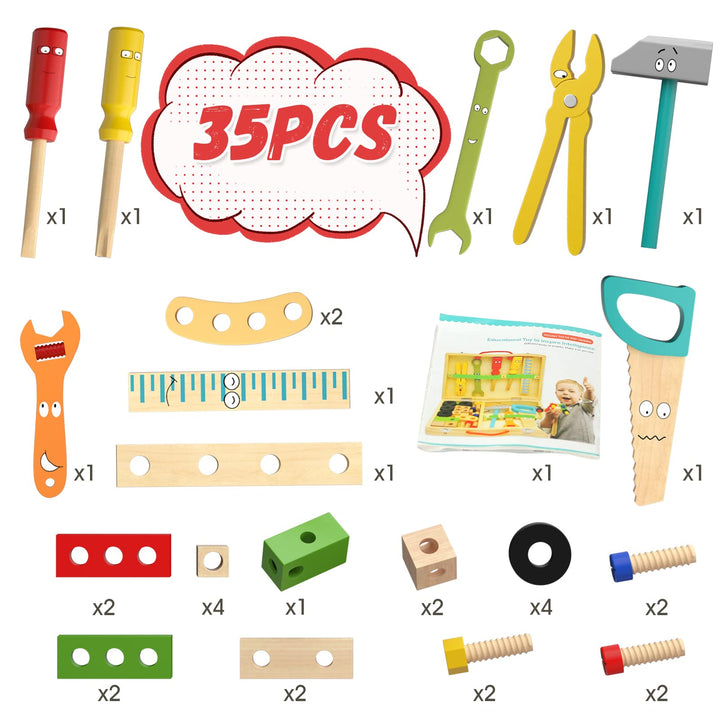hifunti Kids Tool Set Wooden Toys for 2 3 4 5 Year Olds Girls Boys Role Play Montessori Educational Construction Toys Toddler Toys Birthday for Girls Boys Kids 3 4 5 Year Olds