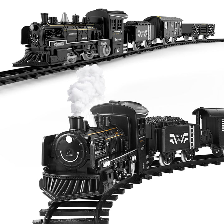 Train Set with Steam Locomotive Engine, Electric Train Toy for Boys Girls with Smokes
