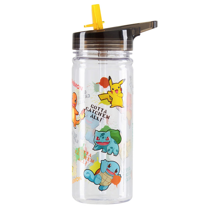 Pokemon Water Bottle for Kids with Straw, 580ml Plastic Reusable Drink Bottle