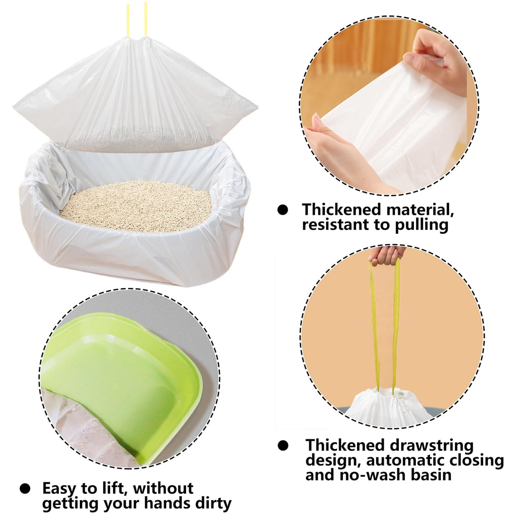 30Pcs Cat Litter Tray Liners - Cat Litter liners with Drawstring Scratch Resistant and Leak Proof Cat Litter Bags Heavy Duty Cat Litter Liners Bags for Medium Pet Cat Litter Box Liners(45X79CM)