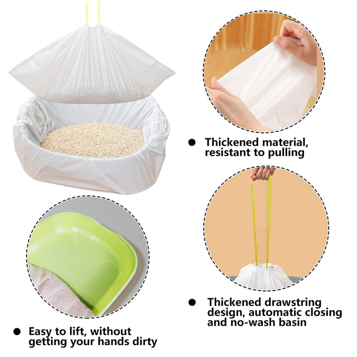 30Pcs Cat Litter Tray Liners - Cat Litter liners with Drawstring Scratch Resistant and Leak Proof Cat Litter Bags Heavy Duty Cat Litter Liners Bags for Medium Pet Cat Litter Box Liners(45X79CM)