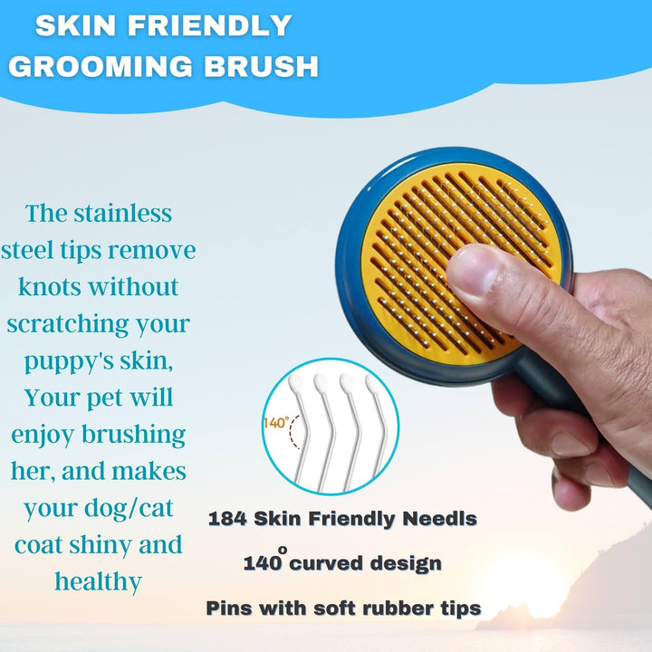 Cat Brush Dog Brush, FurGroom Cat Comb, Cat Grooming Self Cleaning Brush for Long or Short Haired Cats