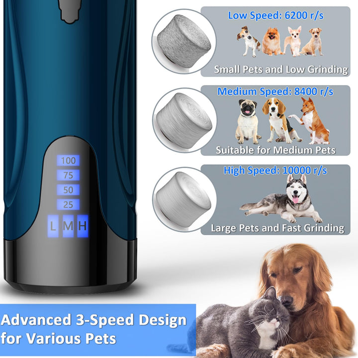 YABIFE Dog Nail Grinder with Nail Clipper, Dog Nail Trimmers Kit, Super Quiet Electric Pet Nail Grinder, Rechargeable, for Small Large Dogs & Cats Toenail & Claw Grooming,3 Speeds, 2 Grinding Wheels