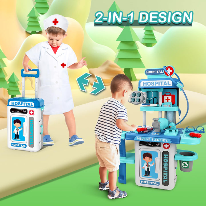 deAO Doctor Set for Kids Pretend Medical Station Set Medical Instruments Stethoscope with Realistic & Lights Doctor Role Play Educational Toys for 3 4 5 Year Old Girls Boys Christmas Birthday