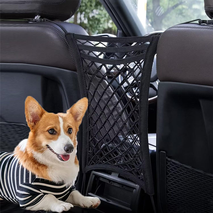Candora Car Dog Guard Pet Barrier Dog Car Net Barrier with Auto Safety Mesh Organizer Stretchable Storage Bag Universal for Cars, SUVs,3 Layer Pet Dogs Car Driving Accessories Safety Travel