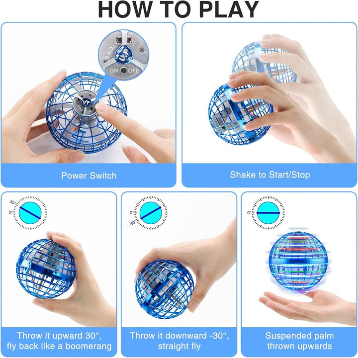 bestyks Flying Orb Ball Orb Pro Spinner Mini Drone Ball For 6 + Year Old Kids Hover Balls Boomerang Ball Fly Orbi Pro Flying Spinner Mini Hover Drone Toys - Blue
