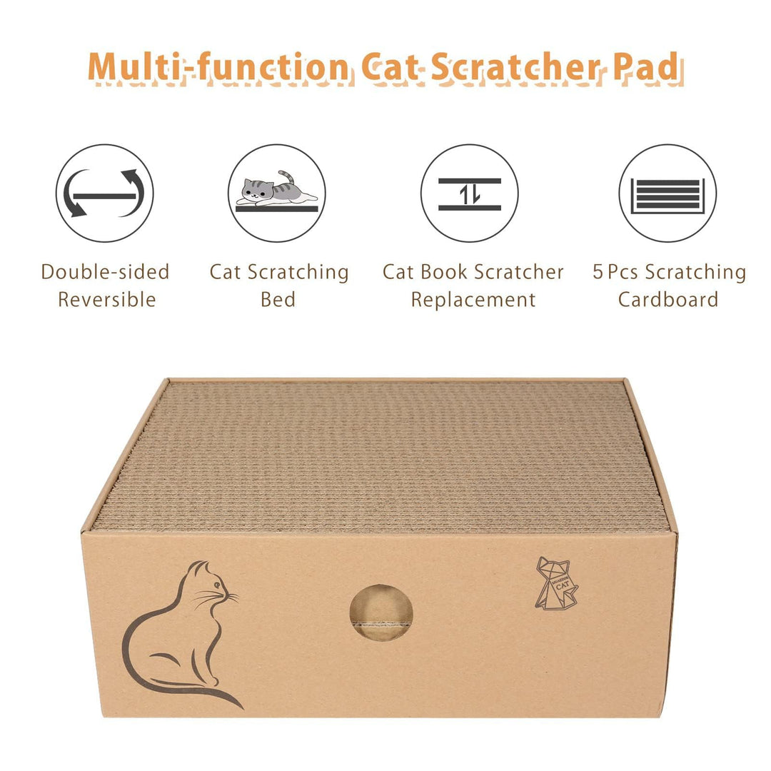 MUAEEOK Cardboard Cat Scratcher with Box, 5 PCS Reversible Cat Scratch Pad Replace for Cat Scratcher