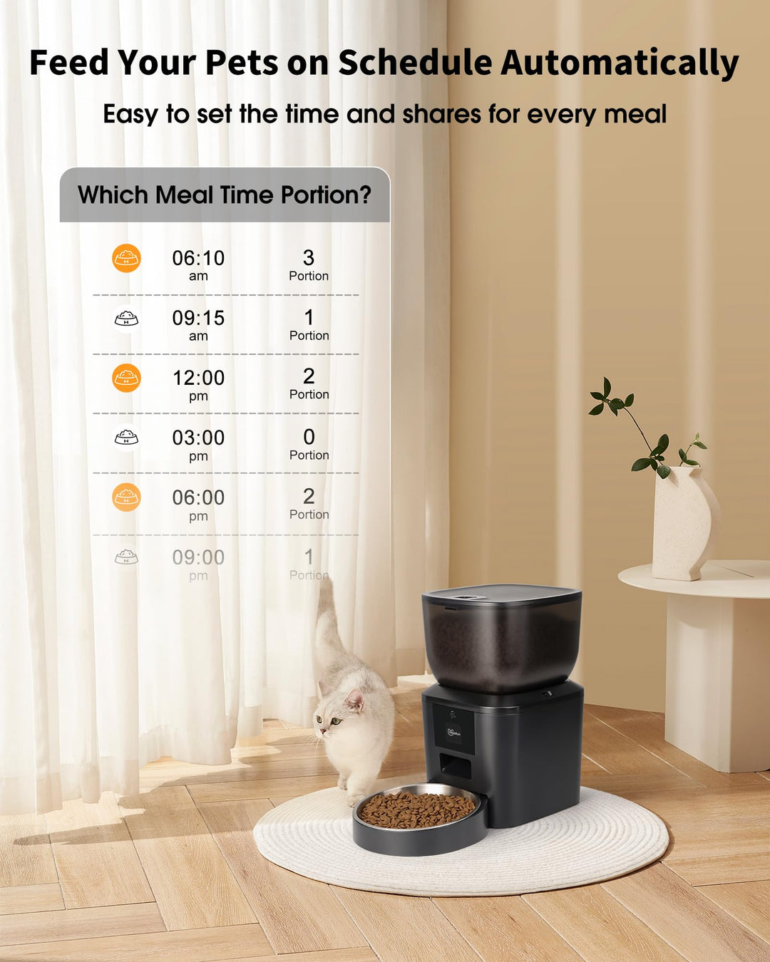 HOOFUN Automatic Cat Feeder: Wifi Cat Feeder with Timer, 4L Cat Food Dispenser with App Control for Remote Feeding