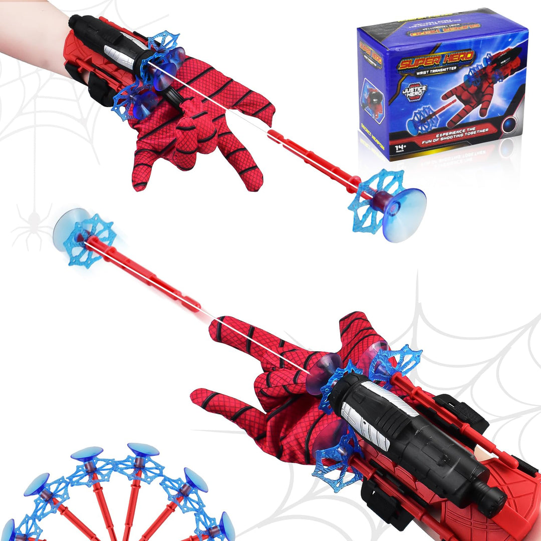 2PCS Spiderman Web Shooter,Spider Web Shooter with 6 Darts,Gloves for Kids, Costume Cosplay Gift (Red)