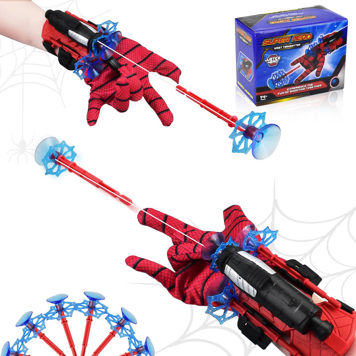 2PCS Spiderman Web Shooter,Spider Web Shooter with 6 Darts,Gloves for Kids, Costume Cosplay Gift (Red)