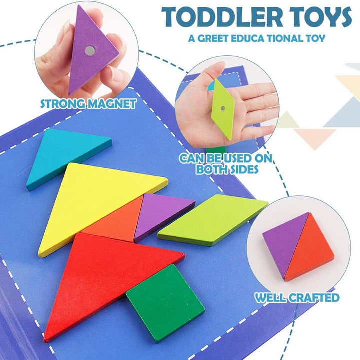 Wooden Magnetic Tangram Puzzle Games Travel Games for Kids Ages 3-8 Brain Teaser Puzzles Kids Travel Activity Gift for Boys Girls