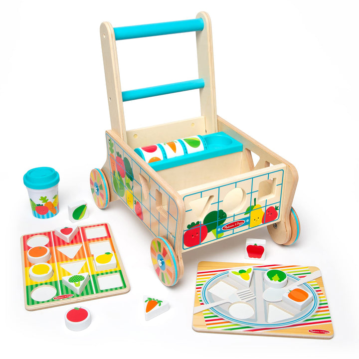 Wooden Shape Sorting Grocery Cart Push Toy
