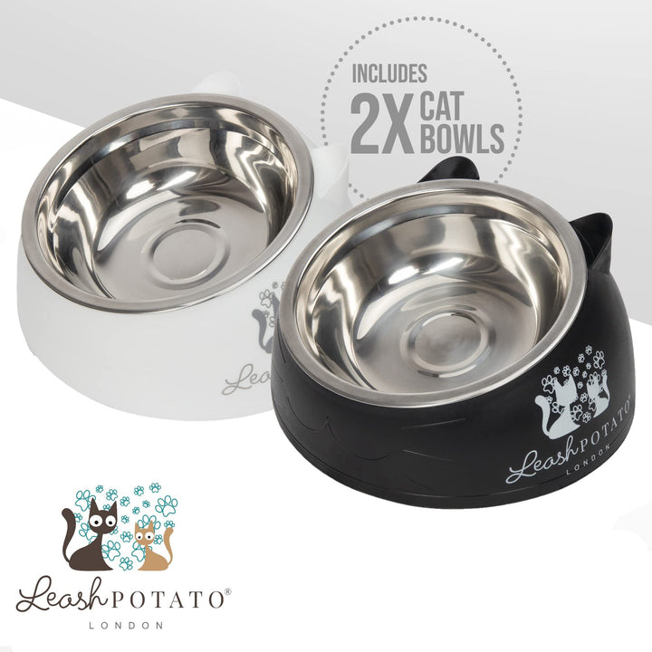 Cat Bowls Cat Food Water Bowl Feeding & Watering Supplies for Cats Raised Cat Bowl Cat Feeding Bowl Cat accessories Kitten Bowls (Black + White)