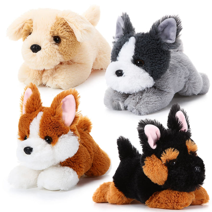 4 Pack 8 Inch Dog Plush Stuffed Animal Soft Fluffy Puppy Pillow Set Dog Theme Party
