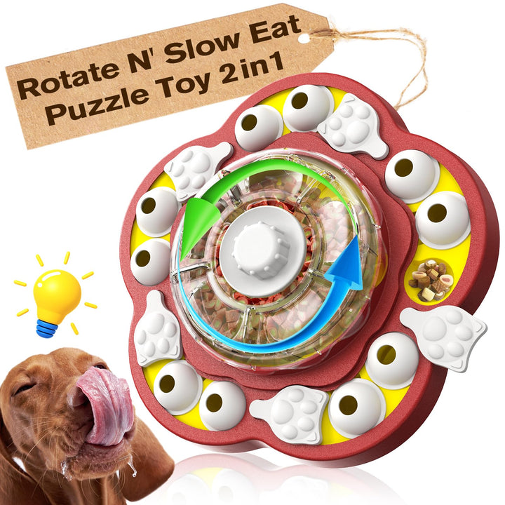 KADTC Dog Puzzle Toys Rotate N' Eat Slow Puzzles Feeder Puppy Enrichment Toy Food Dispenser Interactive Brain Mental Stimulation Games Keep Busy Intermediate Level 3 in 1 for Small/Medium/Large Dogs R
