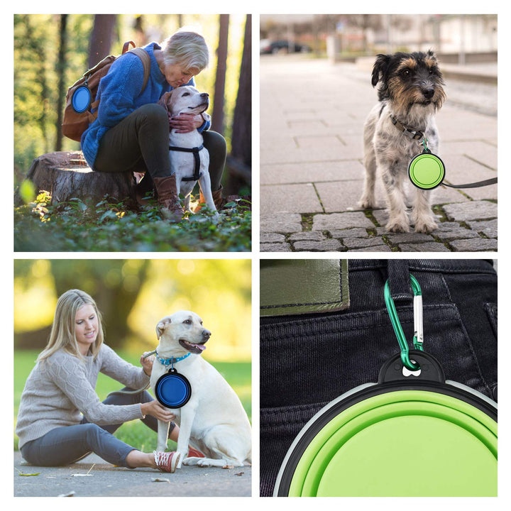 SOSPIRO 2Pcs Collapsible Dog Bowl with Lid 450ML Portable Pet Feeding Watering Travel Bowl Foldable Silicone Pet Bowl for Small Pets Dogs Cats Travel Camping Walking