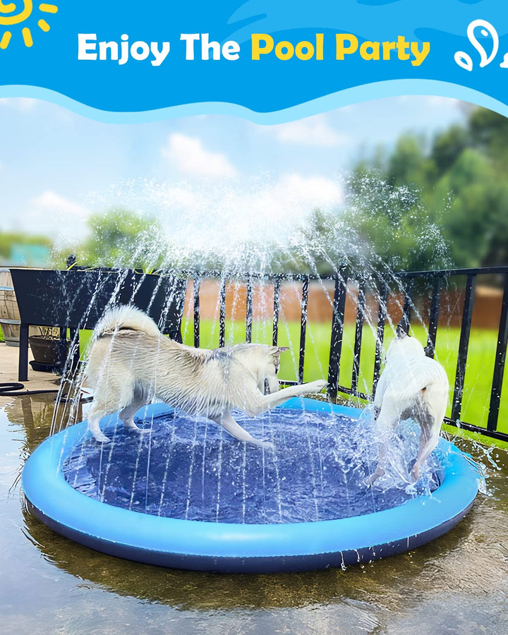 Peteast Dog Splash Pad Anti-Slip Dog Pools for Large Dogs 0.58mm Thick Dog Sprinkler Water Toy (Blue, 67 in)