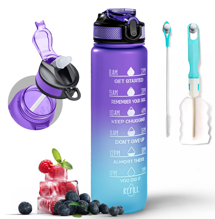 1000ml Motivational Sports Water Bottle with Straw