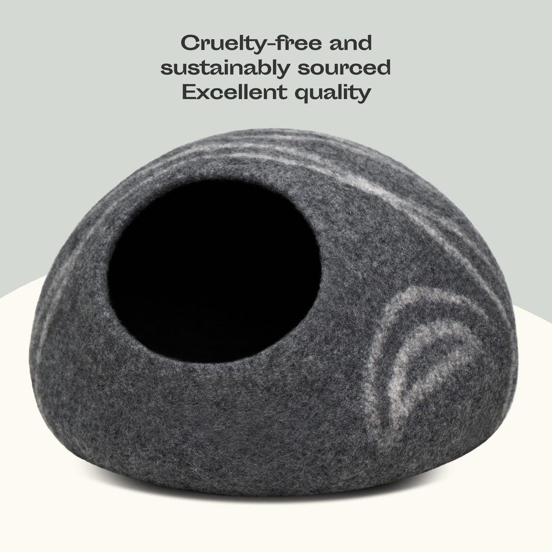 MEOWFIA Premium Felt Cat Bed Cave - Handmade 100% Merino Wool Bed for Cats and Kittens (Dark Shades) (Medium, Dark Grey)