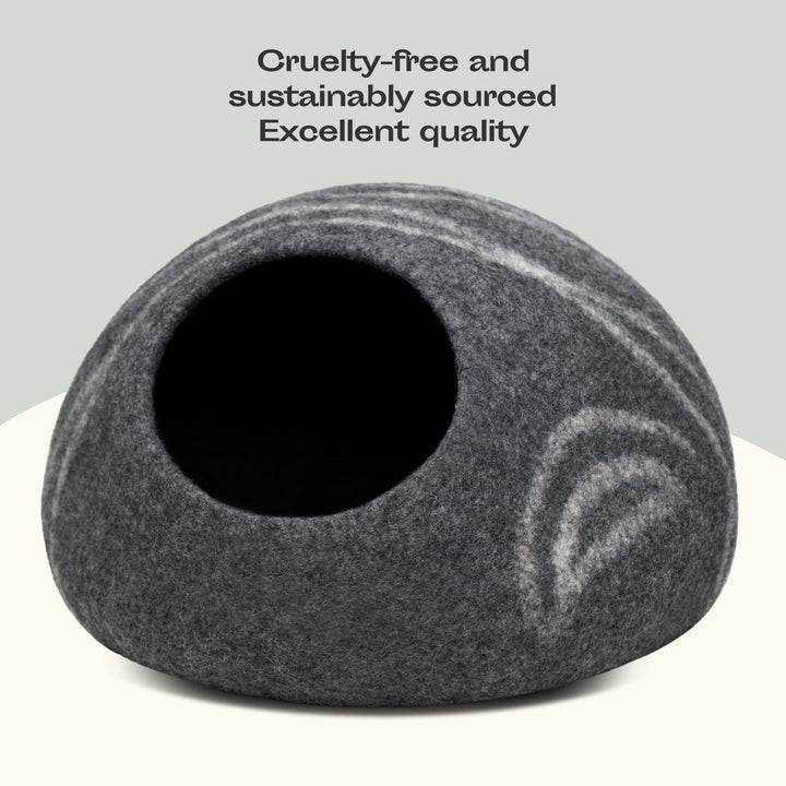 MEOWFIA Premium Felt Cat Bed Cave - Handmade 100% Merino Wool Bed for Cats and Kittens (Dark Shades) (Medium, Dark Grey)
