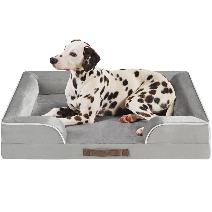 Codi Large Memory Foam Layer Dog Bed, Washable Orthopedic Dog Bed Couch with Removable Zipper Cover, Waterproof Dog Bed Sofa Bed, Grey, 91x68x(7.5+8.9) cm