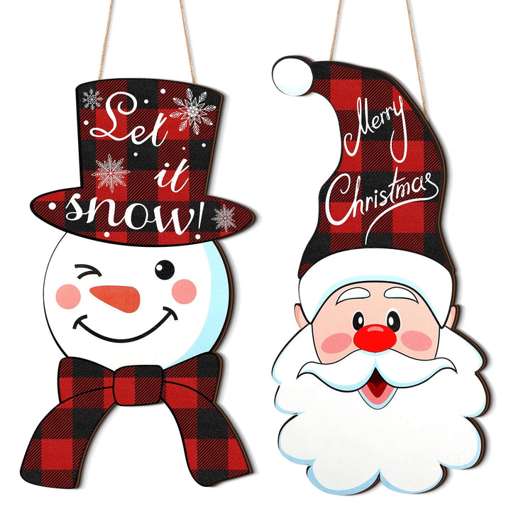 Santa Claus & Snowman Wooden Door Signs