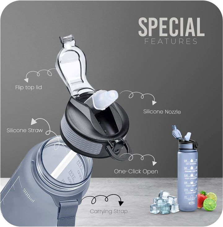 32oz Motivational Sports Water Bottle with Straw