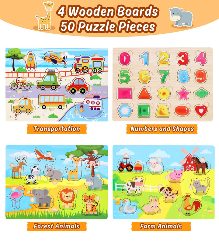 Gontence Wooden Jigsaw Puzzles for Kids - Toys for 2 3 Year Old Boys Girls