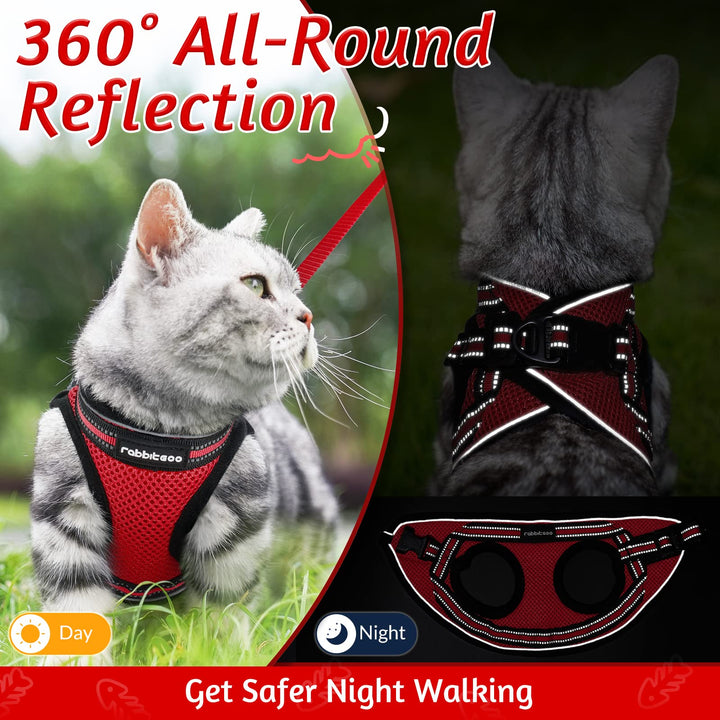 abbitgoo Cat Harness and Leash Set for Walking Escape Proof, Adjustable Soft Kittens Vest with Reflective Strip for Extra Small Cats