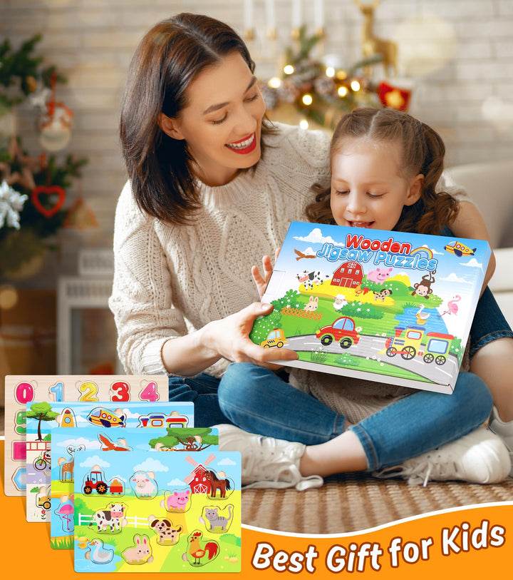 Gontence Wooden Jigsaw Puzzles for Kids - Toys for 2 3 Year Old Boys Girls