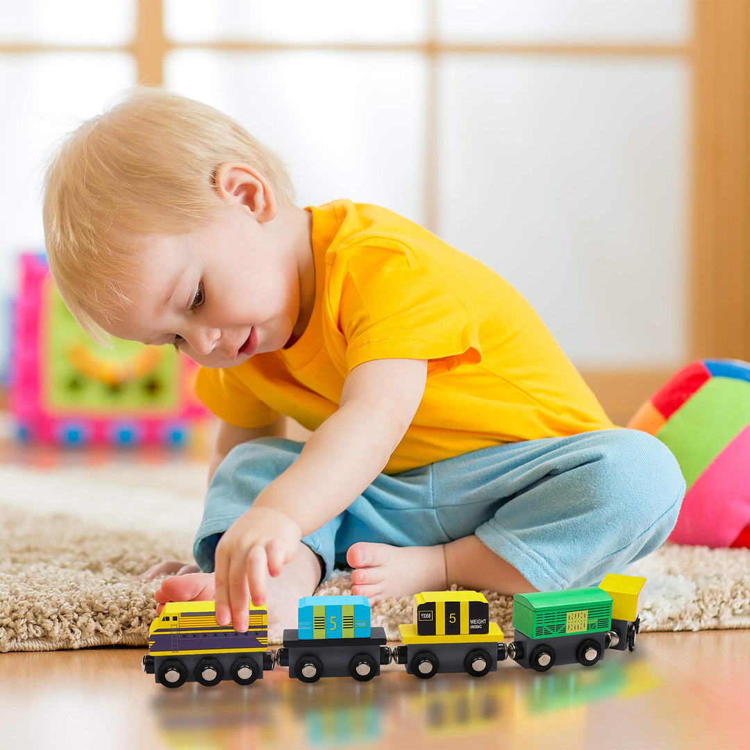 Wooden Train Set 12 PCS - Train Toys Magnetic Set Includes 3 Engines