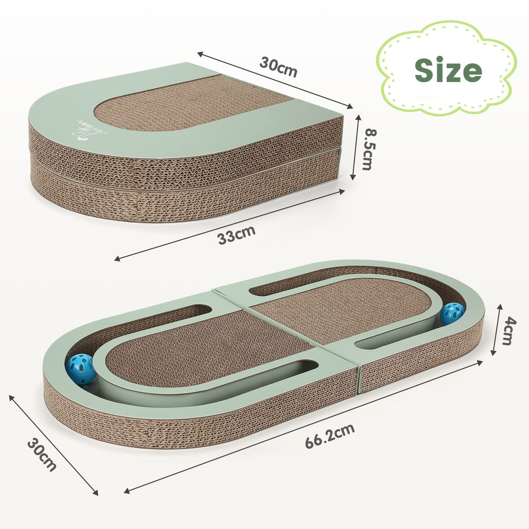 PETTOM Cat Scratcher, Cat Scratching Board with Trackball, Recycle Corrugate Reversible Cat Scratcher Cardboard for Indoor Cats，Foldable Cat Scratch Pad with Interactive Bell Ball Design
