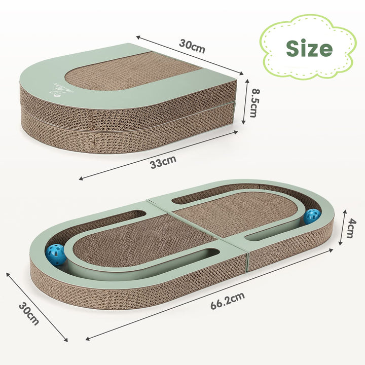 PETTOM Cat Scratcher, Cat Scratching Board with Trackball, Recycle Corrugate Reversible Cat Scratcher Cardboard for Indoor Cats，Foldable Cat Scratch Pad with Interactive Bell Ball Design