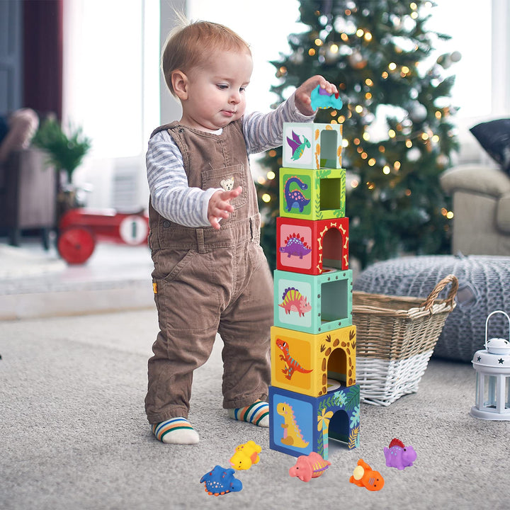 Wooden Dinosaur Nesting and Stacking Block Toys  for 1 2 3 Years Old Baby Boy Girl