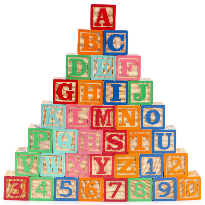 Jacootoys 36PCS Wooden ABC Blocks 1.65” Big Alphabet Letters