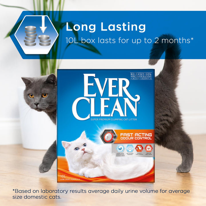 Ever Clean Clumping Cat Litter, Fast Acting Odour Control, Ideal for small spaces, Scented for long-lasting freshness, 10L
