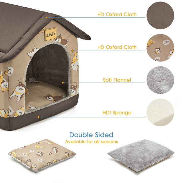 Jiupety Dog House Indoor, L Size Indoor Dog House for Medium Dog, Warm Cave Sleeping Nest Bed for Cats and Dogs, Brown