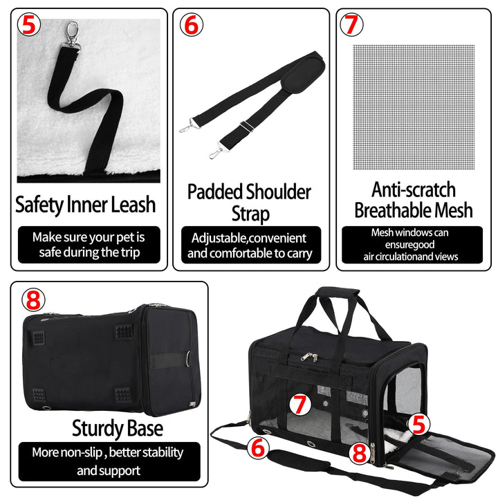 Soft Sided Foldable Cat/Dog/Pet Carrier Bag, Portable Puppy/Pets Travel Carriers For Cats/Dogs With Shoulder Strap & Removable Mat, Durable Cat Basket of 17 lbs Airline Approved - Black, M