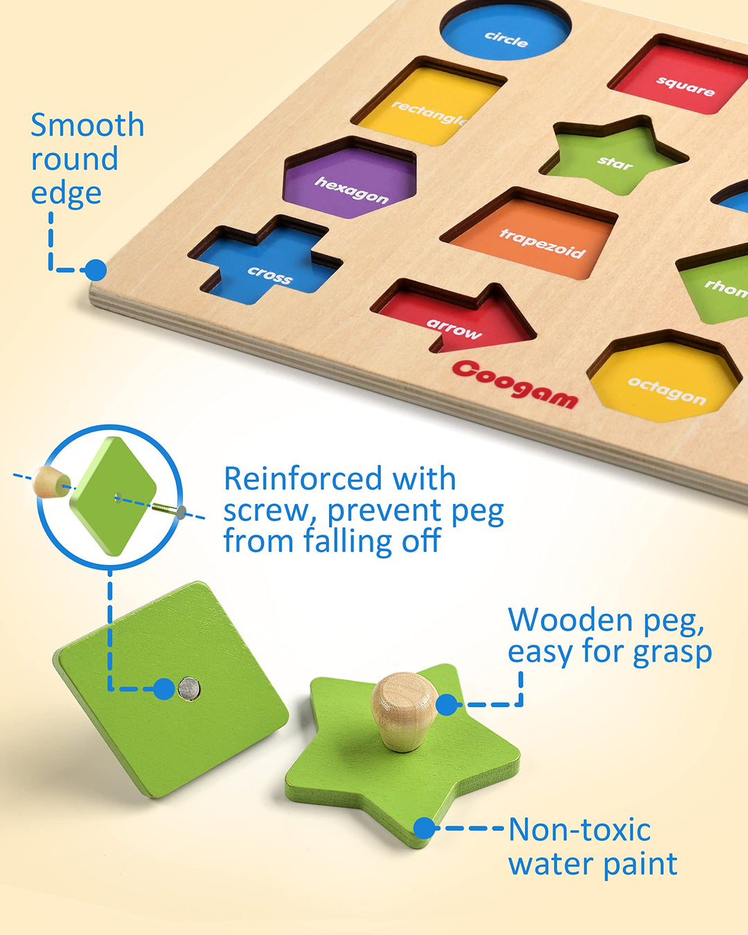 Wooden Shape Peg Puzzle – Educational Toy for Toddlers
